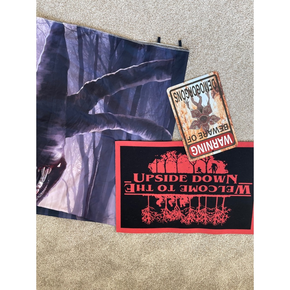 Stranger Things Halloween Decor Bundle Upside Down Mat Demogorgon Sign Backdrop